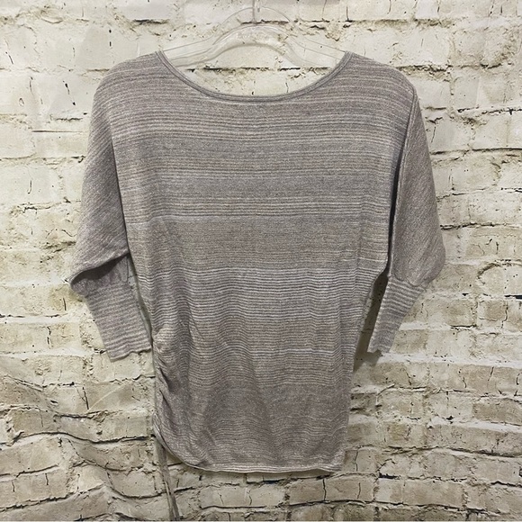 Express Beige Metallic Weave Ruched Side Dolman Sleeve Knit Top - Picture 5 of 7